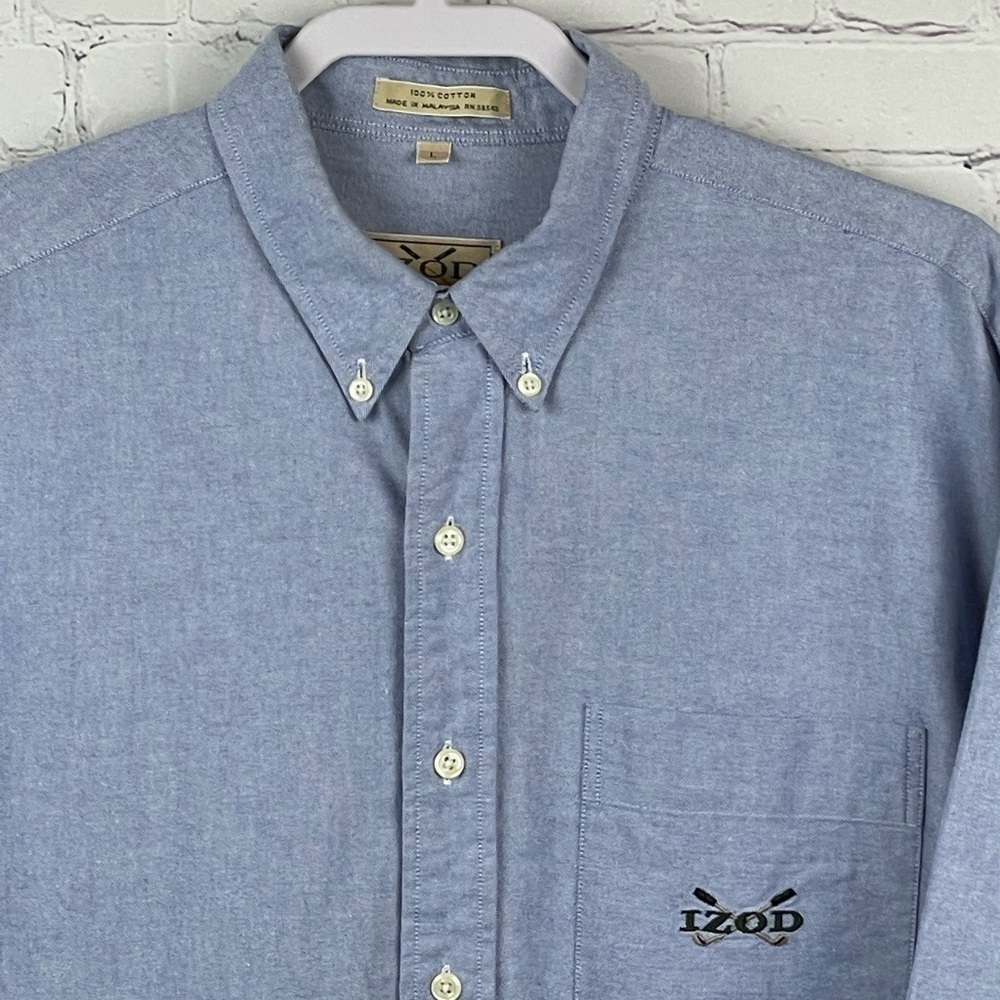 Vintage IZOD Golf Button Down Oxford Shirt Men’s LARGE Blue Long Sleeve Logo - Picture 4 of 11